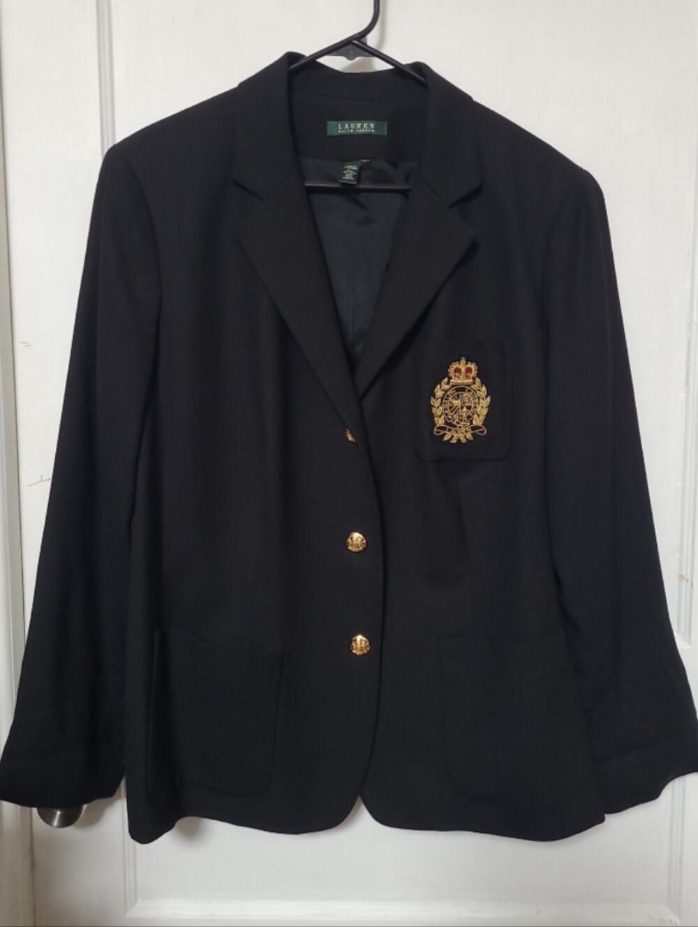 Ralph Lauren Black Wool Blazer with Gold Crest Detail 20W - Picture 2 of 7